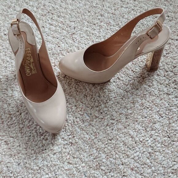 Salvatore Ferragamo nude slingback heels size 6 - Picture 1 of 8